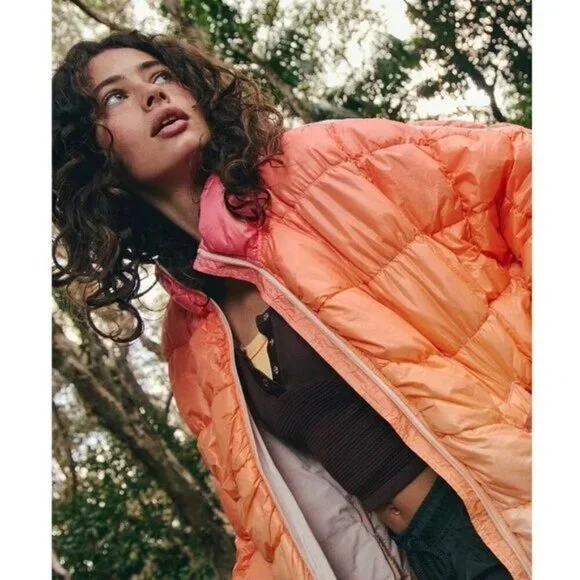Free People Orange and Pink Puffer Jacket - Picture 2 of 6